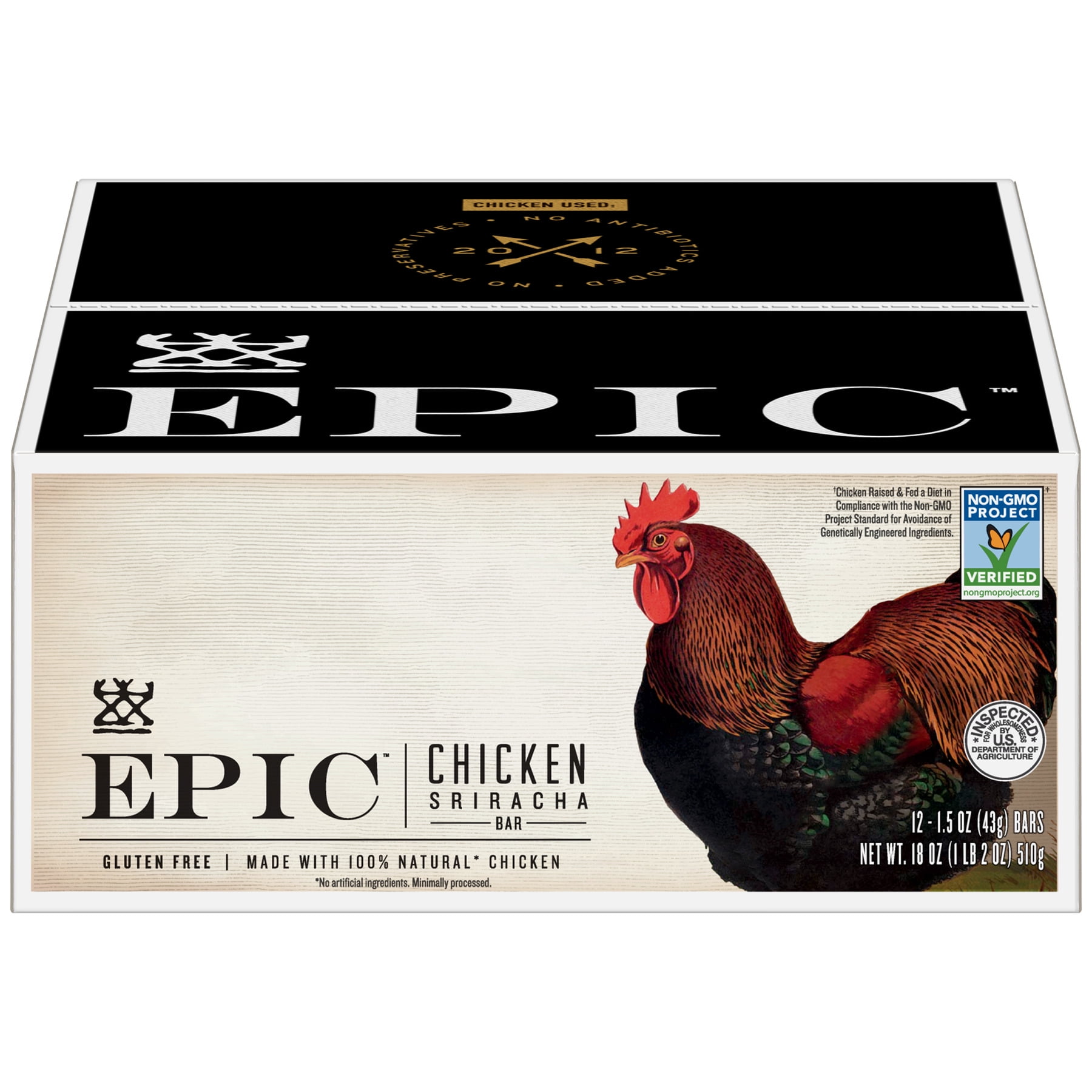 (12 Count) EPIC Meat Bar, Chicken Sriracha, 1.5oz