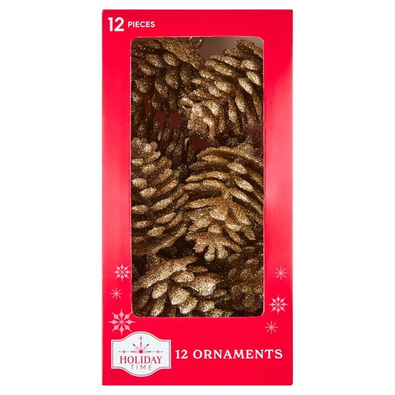 12-Count Gold Glitter Pinecone Christmas Ornaments, 2.4", by Holiday Time