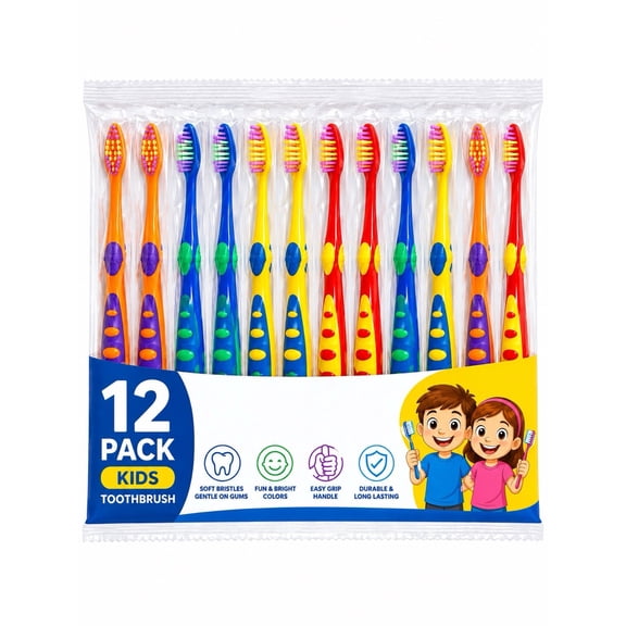 12-Count Kids Toothbrush Extra Soft Bristles for Kids 2-8 Years Children, Toddler, Girl, Boy Manual Toothbrushes Individually Wrapped for Home School Daycare Camp