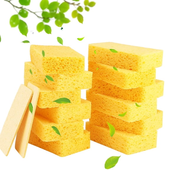 12-Count Kitchen Sponges- Compressed Cellulose Sponges Non-Scratch Natural Dish Sponge for Kitchen Bathroom Cars, Funny Cut-Outs DIY for Kids-Absorb Water Before Use
