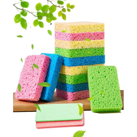 12-Count Kitchen Sponges- Compressed Cellulose Sponges Non-Scratch Natural Dish Sponge for Bathroom Cars, Funny Cut-Outs DIY Kids