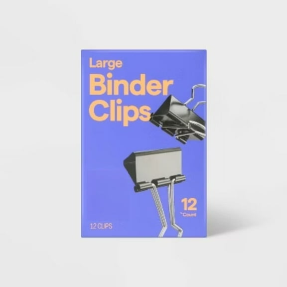 12-Count Large Binder Clips - Steel Construction, Black & Silver Finish, 2.19" Depth & 1.25" Width, Heavy-Duty Office Fasteners