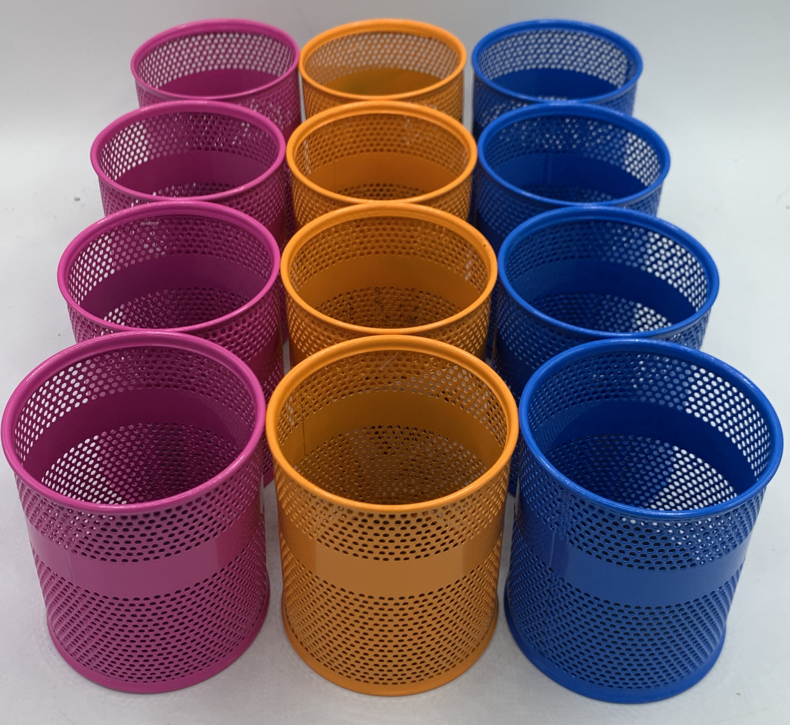 12 Count Mesh Metal Pencil/Pen/Crayon/Marker Holder Anti-slip Base with Cushion Bottom 3-Color