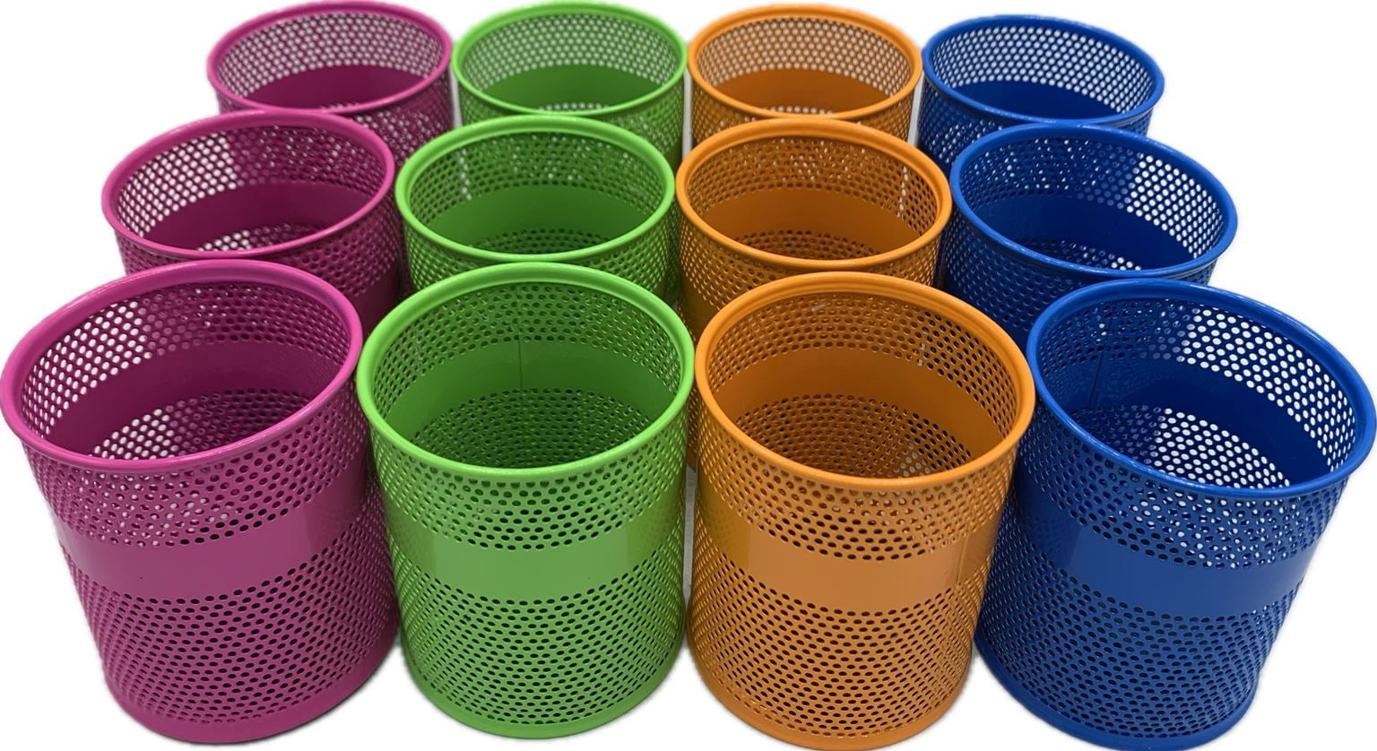 12 Count Mesh Metal Pencil/Pen/Crayon/Marker Holder Anti-slip Base with Cushion Bottom 4-Color