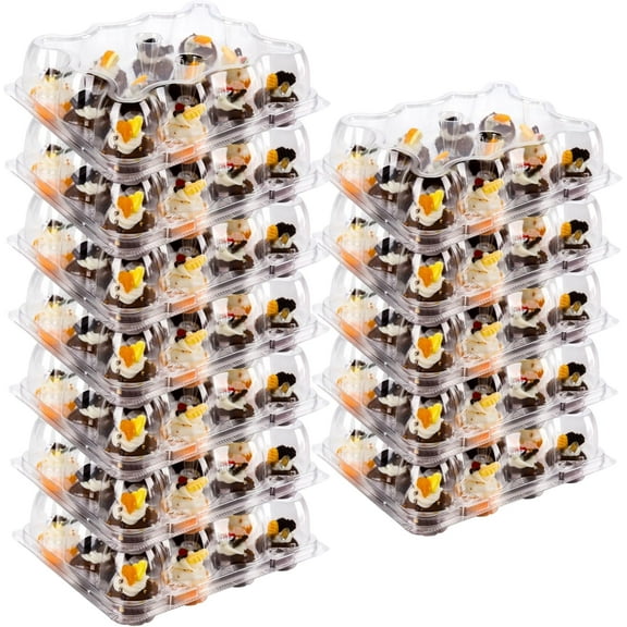 12 Count Mini Cupcake Containers 20 Pack Holder with Detachable Tall Dome Lids Plastic Stackable Boxes for 240 Cupcakes, BPA Free
