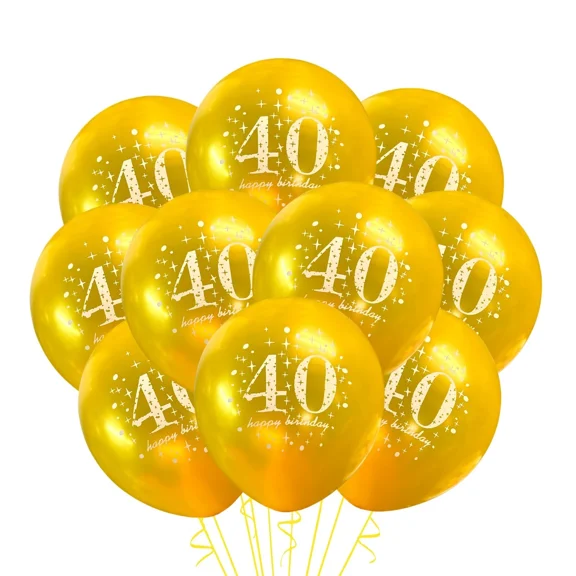 12 Count Premium 40Th Happy Birthday Balloons Shiny Metallic Gold 12" 40 Party
