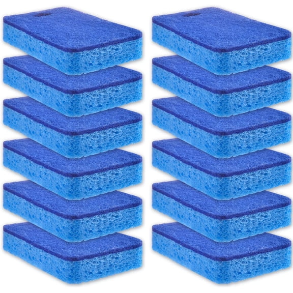 12-Count Scrub Sponges Kitchen Sponge Heavy Duty, Cellulose Sponges with Scouring Pads Dual-Sided for Kitchen and Household Use (Square-Blue)