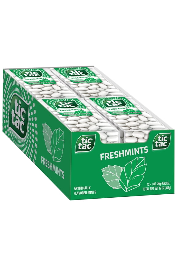 (12 Count) Tic Tac Freshmint Breath Mints, On-The-Go Refreshment, Easter Basket Stuffers, 1 oz