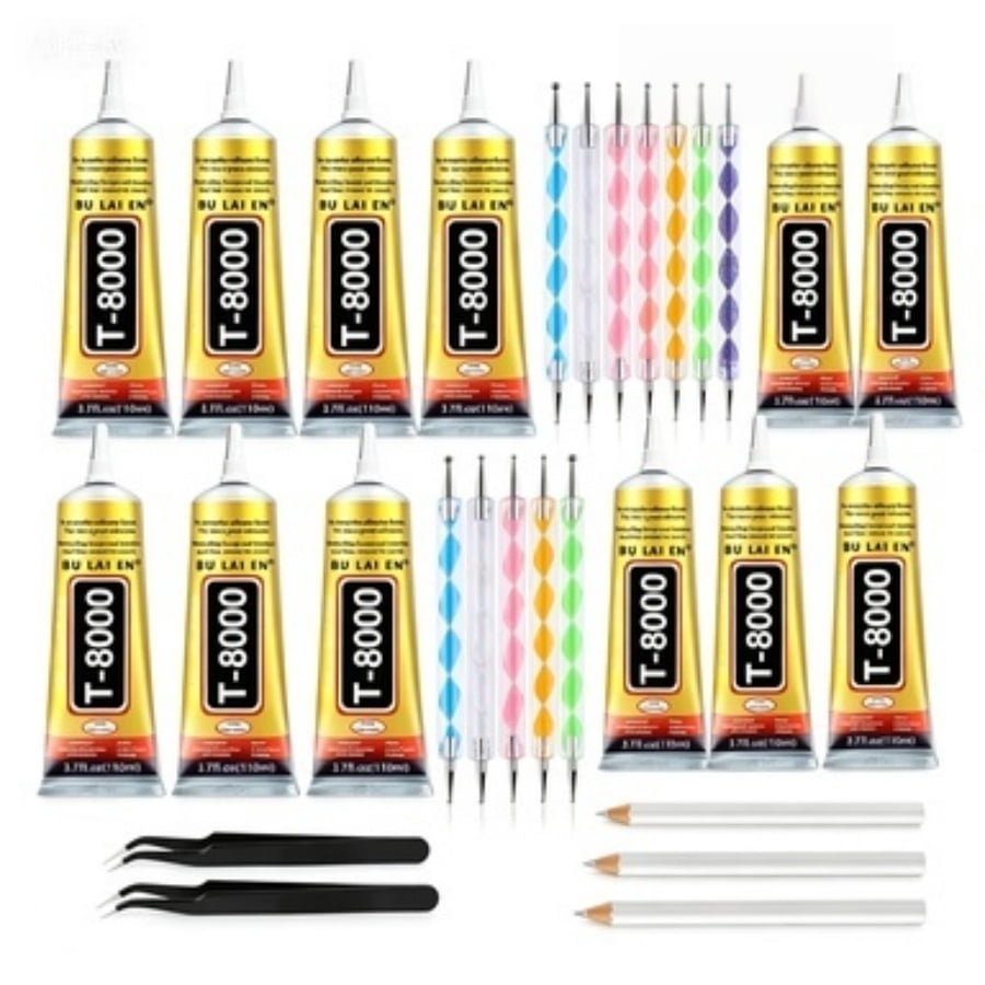 12 Count Upgrade T-8000 3.88oz Transparent Elastic Adhesive, Heavy Duty Bonding Glue for Plastic, Rubber, Jewelry, Cell Phone Repair and Household Daily Maintenance