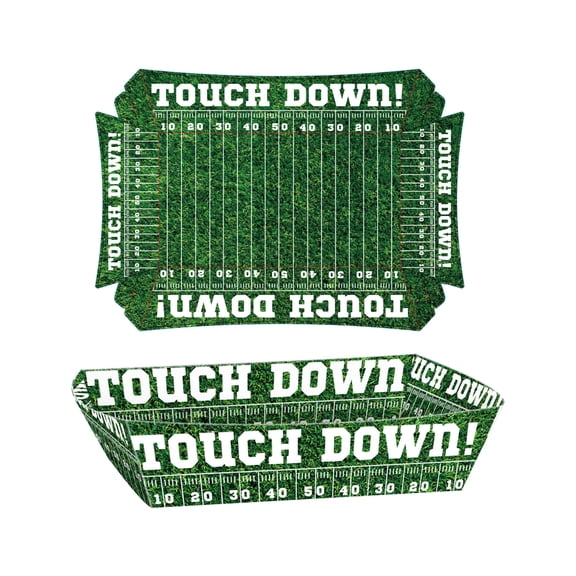 12 Count touch Down Football Themed Paper Food Trays Disposable Football Party Supplies Paper Boats for Serving Food with Football Stadium Snack Display design for Game Day Party