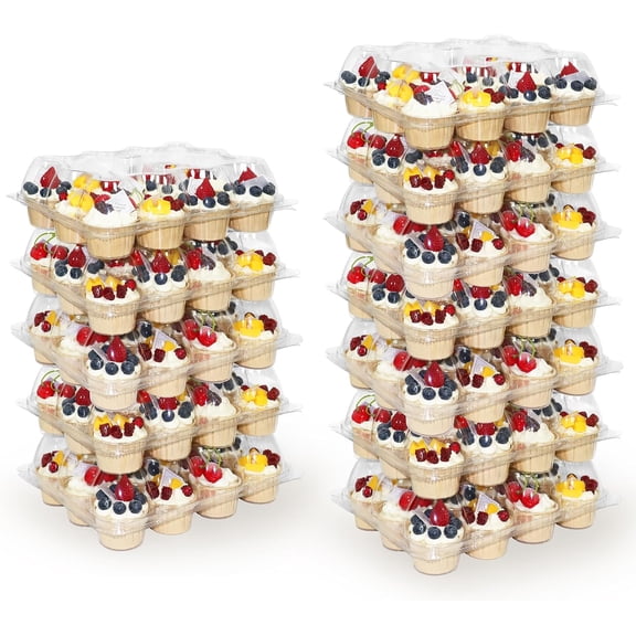 12 Count x 12 Sets Plastic Cupcake Containers, Durable and BPA-Free Cupcake Holder with Lid for Easy Transport Storage, Stackable Clear Cupcake Carriers, Reusable Dessert Boxes