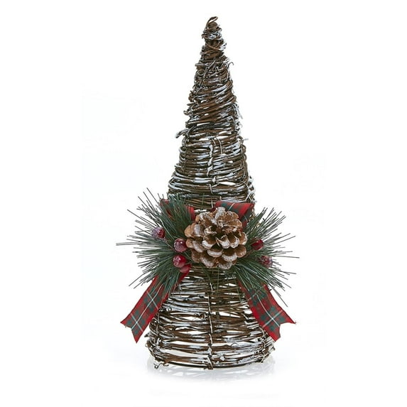 12" Country Rustic Snowy Grapevine Christmas Tree Table Top Decoration