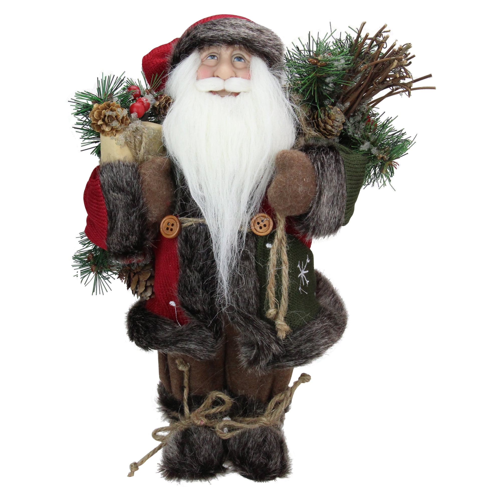 12" Country Rustic Standing Santa Claus Christmas Figure with Knitted Snowflake Jacket
