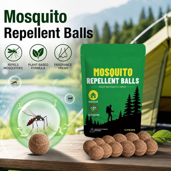 12 Counts Natural Plant Oil Mosquito Relief Fragrance Balls, Slow Release Herbal Scent Insect Deterrent Spheres, Indoor Outdoor Portable Air Freshener Pods with Mesh Hanging Storage Bag