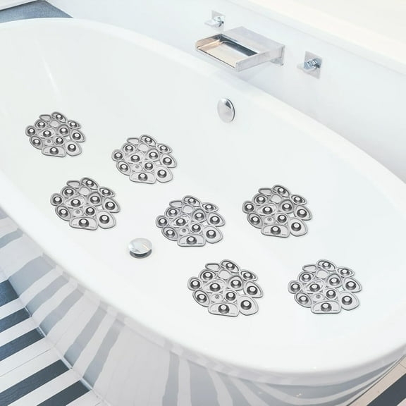 12 Counts Pebble Bath Treads Non Slip Bathtub Stickers with Suction Cups Pebble Non Slip Mat for Smooth Surface Shower Floor Mat, Provides Traction Machine Washable(Gray)