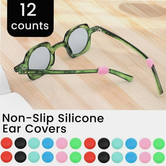 12 Counts Silica gel Eyeglasses Retainer, Multicolored Bean, Eyewear Ear Grip Ear Hooks Anti-Slip Holder Eyeglasses Stoppers Temple Tips For Sunglasses, Eyeglasses, Reading Glasses