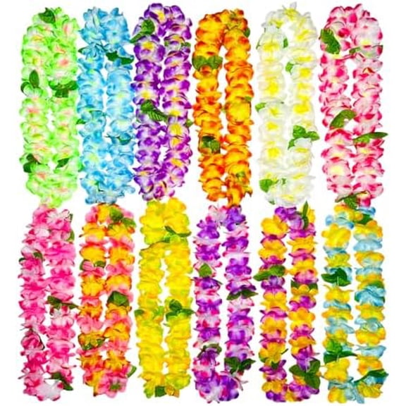 12 Counts Thickened Hawaiian Leis, Perfect Luau Party Supplies for Summer Beach Vacations, Essential Party Decorations for Birthday, Graduation, and Wedding Celebrations