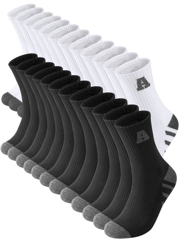 12 Pairs Mens Crew Socks Athletic Men Socks Sport Cushioned Breathable Socks for Men Size 6-9