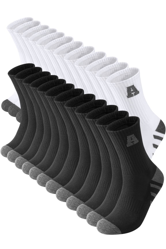 12 Pairs Mens Crew Socks Athletic Men Socks Sport Cushioned Breathable Socks for Men Size 6-9