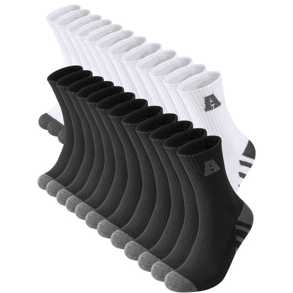 KOITHOT 12 Pairs Mens Crew Socks Athletic Men Socks Sport Cushioned Breathable Socks for Men Size 10-13