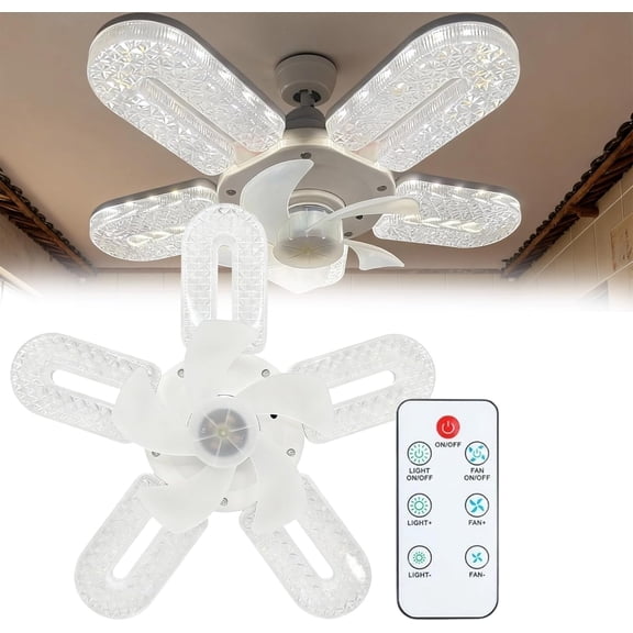 12" Crystal-Effect LED Ceiling Fan with Remote, Small Decorative Chandelier Fan Light with Dimmable LED, 3-Speed Quiet Screw-in Fan for E26/E27 Socket