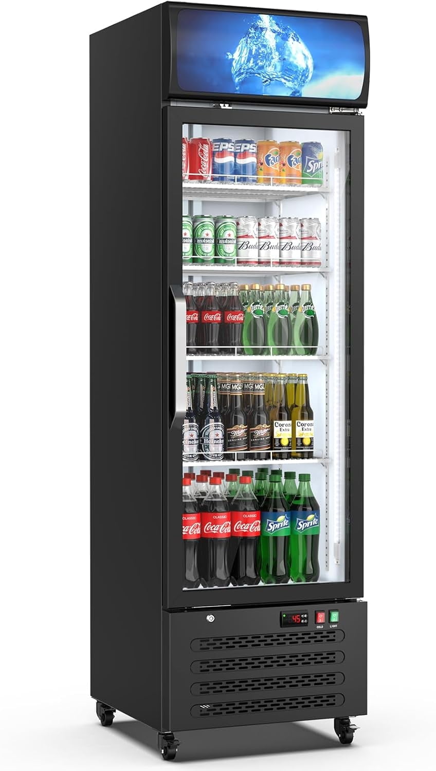 12 Cu Ft Glass Door Beverage Fridge, Freestanding Commercial Cooler with LED Display Light