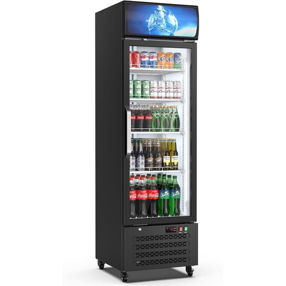 12 Cu Ft Glass Door Beverage Fridge, Freestanding Commercial Cooler with LED Display Light