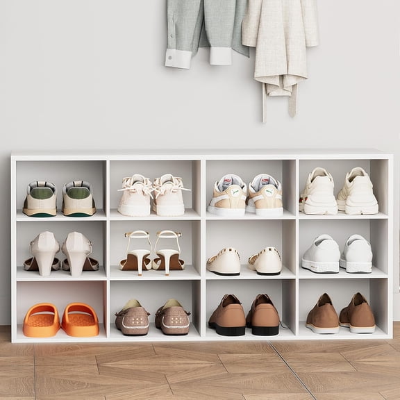 12-Cubby Shoe Rack, 3-Tier Wood Shoe Organizer, Multifunctional Shoe Organizer Bench for Entryway, Mudroom, Hallway, Closet,36.22 * 11.81 * 17.72 Inch,White