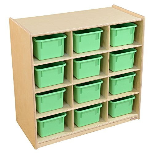 Wood Designs 16129LG 12 Cubby Storage with Lime Green Trays