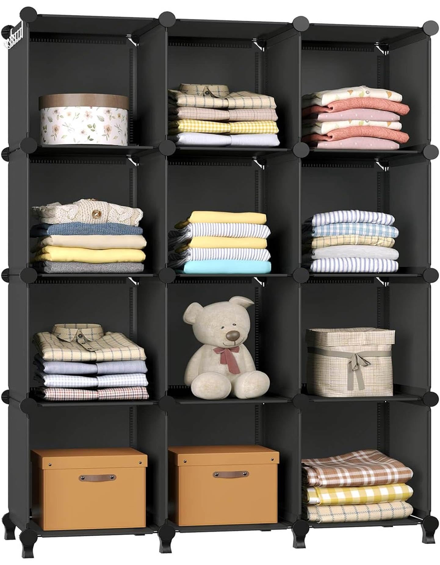 12 Cube Black Closet Organizer, Portable Versatile Storage Shelves, for ...