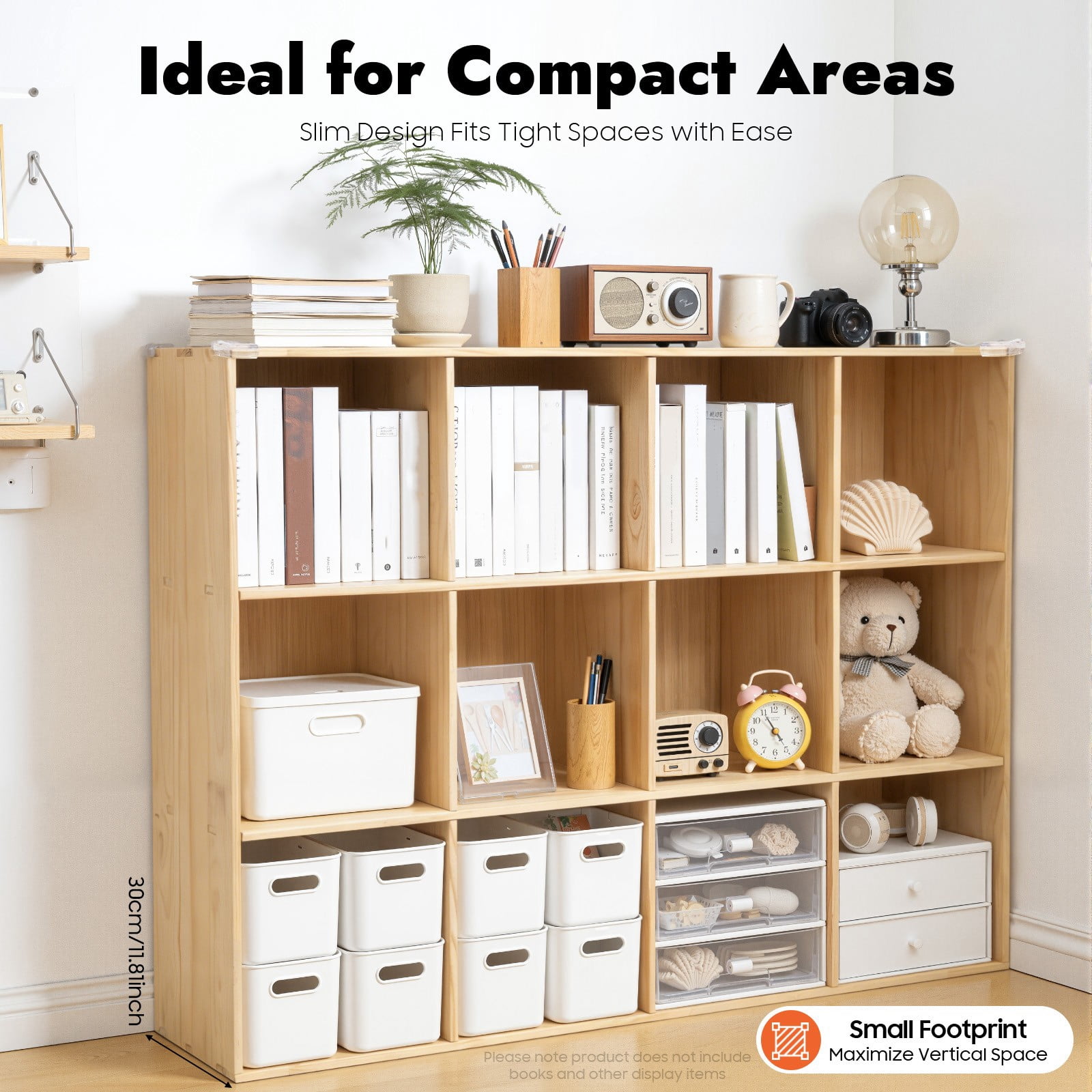 12-Cube Bookcase, 3-Tier Solid Wood Cube Storage Organizer, 47.2