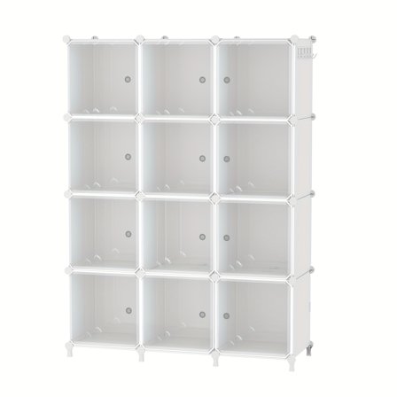 12-Cube Freestanding Closet Organizer with Doors - Stackable Plastic Shelves (White, 3.2+ Cu Ft, 27"), No Assembly, for Bedroom/Home Office - Closet Organizers & Storage