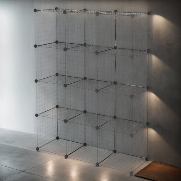 12-Cube Metal Grid Wire Storage Organizer, Multifunctional Modular Cubbies Shelving Unit & Bookcase