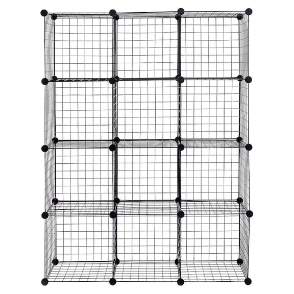 12-Cube Metal Wire Storage Cubes, 14" x14" Large Size Panel Wire Cube Storage Organizer, Customizable Metal Rack Bookcase DIY Storage Organizer, 42" L x 14" W x 56" H