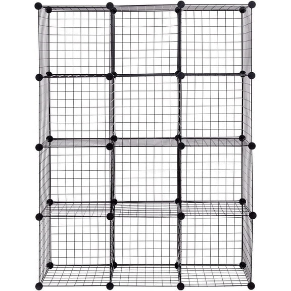 12-Cube Metal Wire Storage Cubes, 14" x14" Large Size Panel Wire Cube Storage Organizer, Customizable Metal Rack Bookcase DIY Storage Organizer, 42" L x 14" W x 56" H
