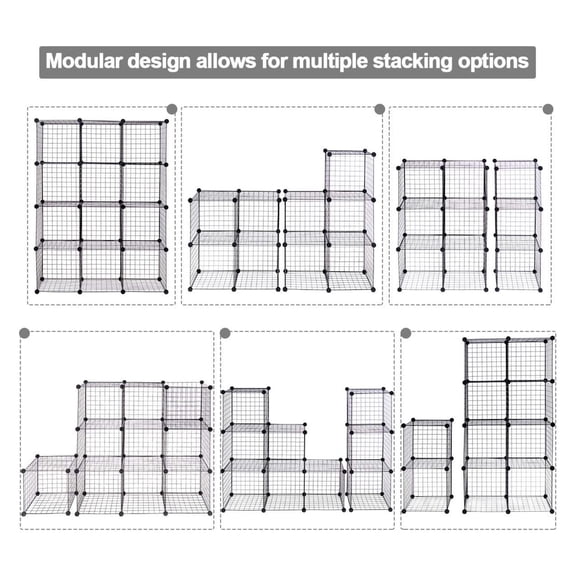 12-Cube Metal Wire Storage Cubes, 14" x14" Large Size Panel Wire Cube Storage Organizer, Customizable Metal Rack Bookcase DIY Storage Organizer, 42" L x 14" W x 56" H