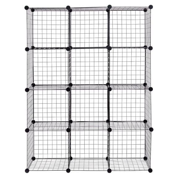 12-Cube Metal Wire Storage Cubes, 14" x14" Large Size Panel Wire Cube Storage Organizer, Customizable Metal Rack Bookcase DIY Storage Organizer, 42" L x 14" W x 56" H