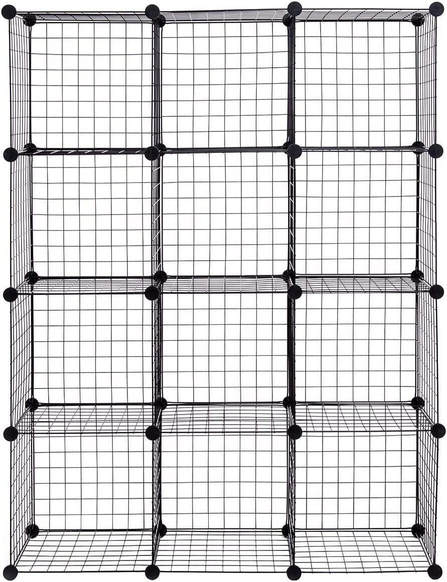 12Cube Metal Wire Storage Cubes, Free Standing Modular Shelving Grids