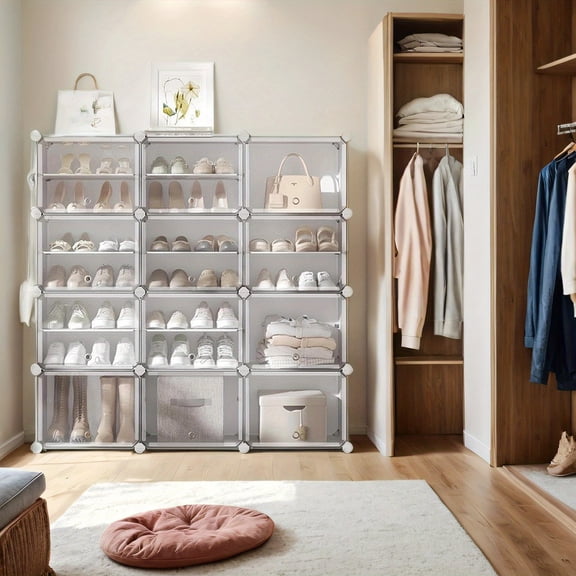 12-Cube Modular Storage Cabinet with Doors, Heavy-Duty Steel Frame for Entryway and Living Room, Large-Capacity Organizer for Footwear and Household Items, Pet-Resistant Secure Design