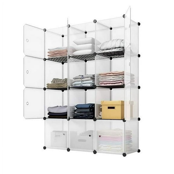 12-Cube Modular Storage Shelf Organizer - Customizable Bookshelf with ABS/PP Panels & Steel Frame, 22lb Per Cube, DIY Closet Cabinet for Home/Office