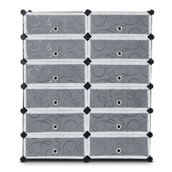 12-Cube Shoe Rack Organizer, Portable Plastic Storage Cubes with Doors