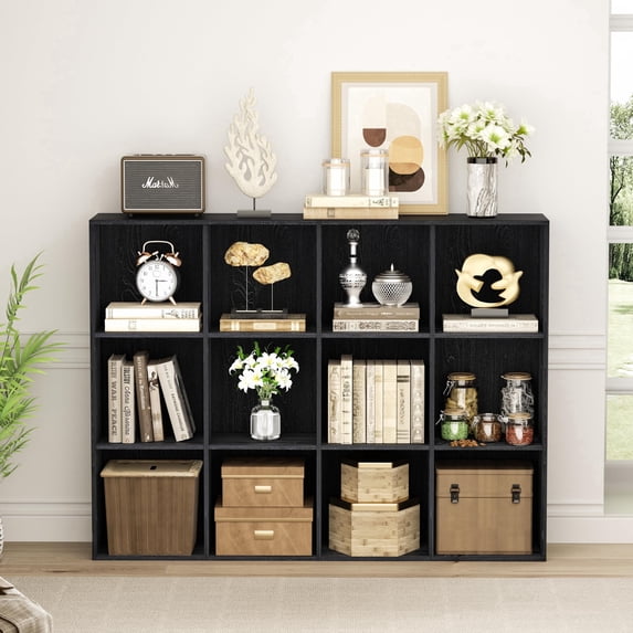 ANHDAH 12 Cube Storage Organizer, Cube Bookcase Closed Back Panel Bedroom, Living Room, Home Office, Closet Bookshelves Black