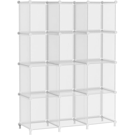 12 Cube Storage Organizer, Stackable Plastic Cube Shelves, DIY Closet Organizer and Bookshelf, Modular Clothes Storage Shelving for Bedroom, Home, Transparent