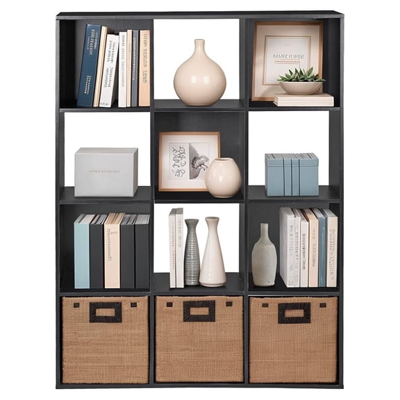 12 Cube Storage Shelf Organizer Bookshelf with Open Back Closet Cabinet, DIY Plastic Modular Book Shelf for Organizing Closet Bins