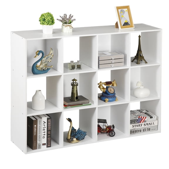12 Cube Storage Shelf Organizer, Wooden Bookshelf System Display Cube Shelves Compartments, Customizable With Removable Back Panels,White