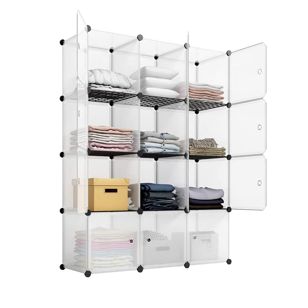 16-Cube Storage Shelves with Doors, Modular Book Shelf Organizer Units,  Plastic Clothing Storage Containers, Closet Cube Storage&Organizatier