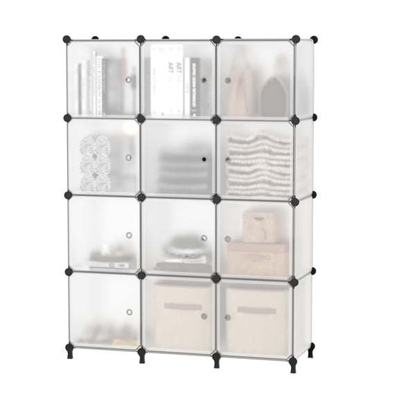 12 Cube Translucent Plastic Storage Organizer Modular Stackable Shelving Rack for Home Office