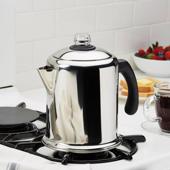 12-Cup Classic Stainless Steel Coffee Percolator, Silver - & Convenient Coffee Maker with Permanent Filter