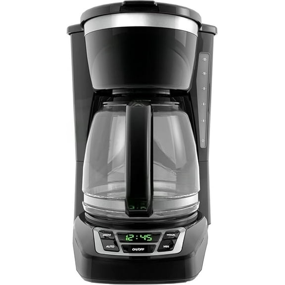 12-Cup Digital Coffee Maker, Programmable, Washable Basket Filter, Sneak-A-Cup, Auto Brew, Water Window, Keep Hot Plate, Black
