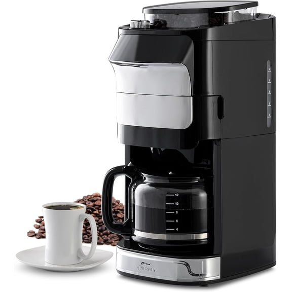12-Cup Digital Drip Coffee Maker with Built-In Burr Grinder | Programmable Coffee Machine | Reusable Filter and Refillable Water Tank | Warming Plate with Glass Coffee Pot
